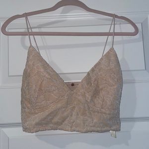 FreePeople light pink velvet bralette with adjustable straps ruched elastic back